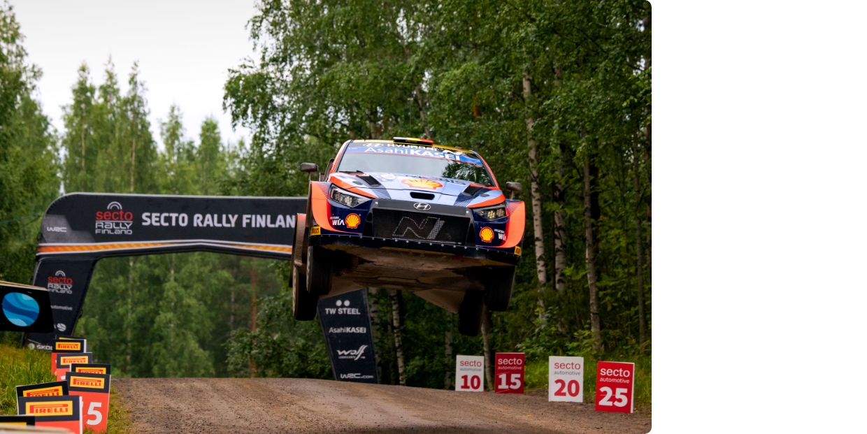 Hyundai's i20N Rally 1 is jumping.