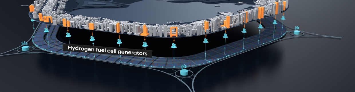수소 에너지를 사용하는 친환경 도시 상상도