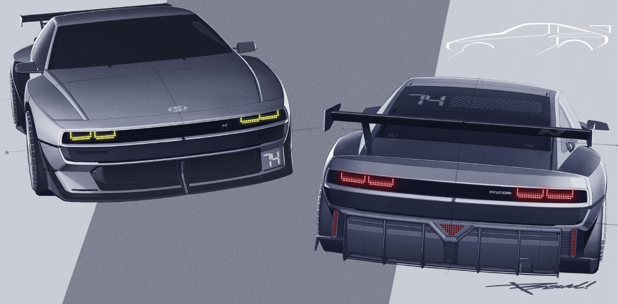 N Vision 74의 정면과 후면을 그린 디자인 스케치