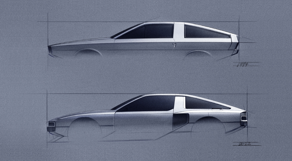 Side Design Sketch of N Vision 74 and Pony Coupe concept