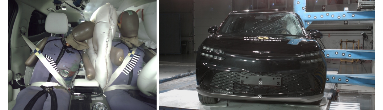 제네시스 GV60의 유로 앤캡 파 사이드 측면 충돌 모습