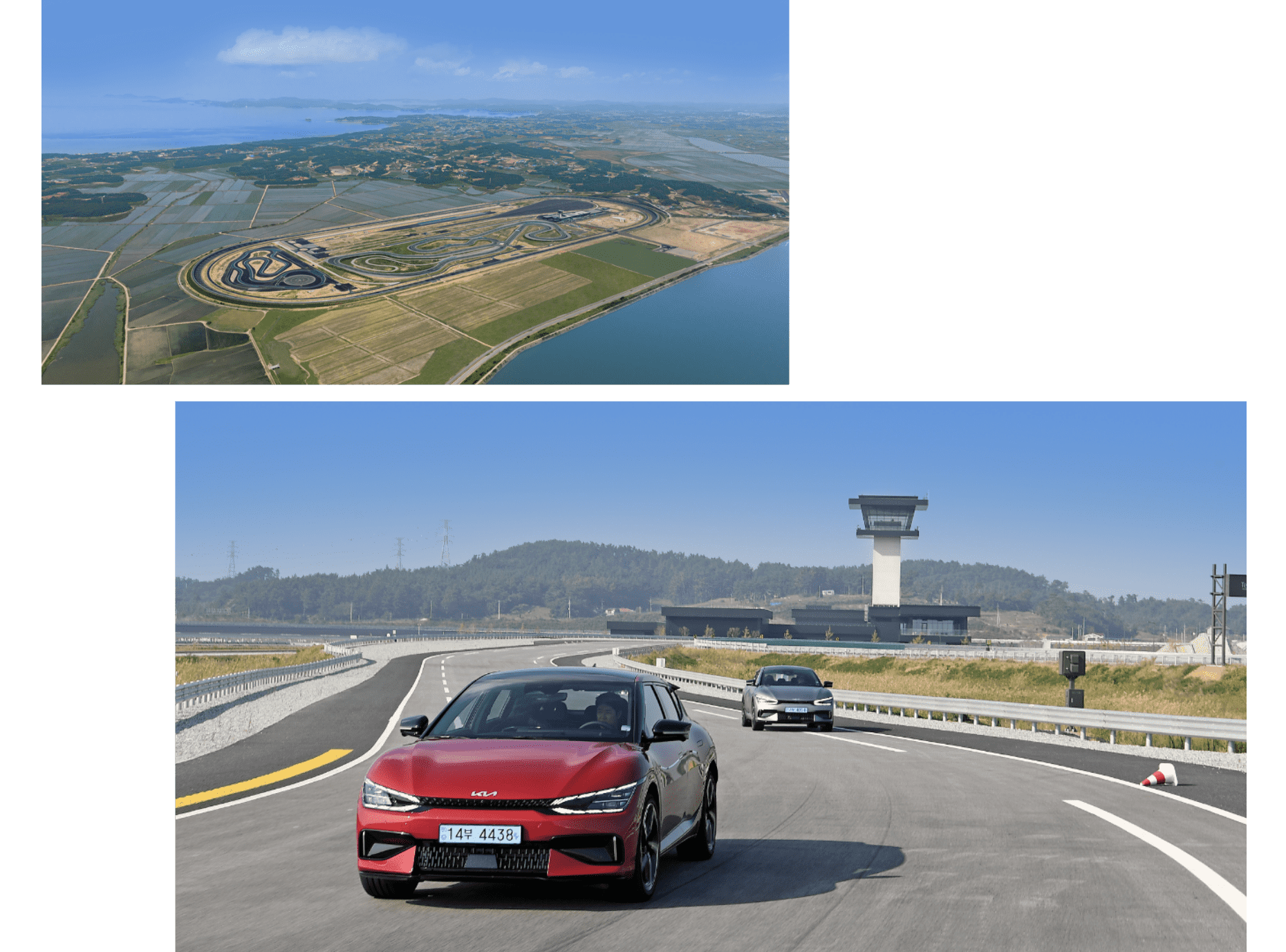 충남 태안 HMG 드라이빙 익스피리언스 센터를 달리고 있는 기아 EV6의 모습