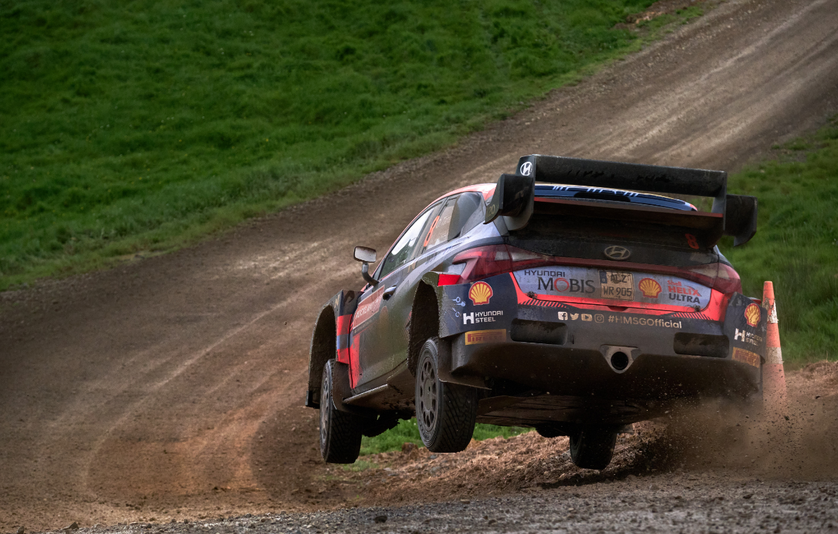 Hyundai i20 N Rally 1 in motion at Rally New Zealand