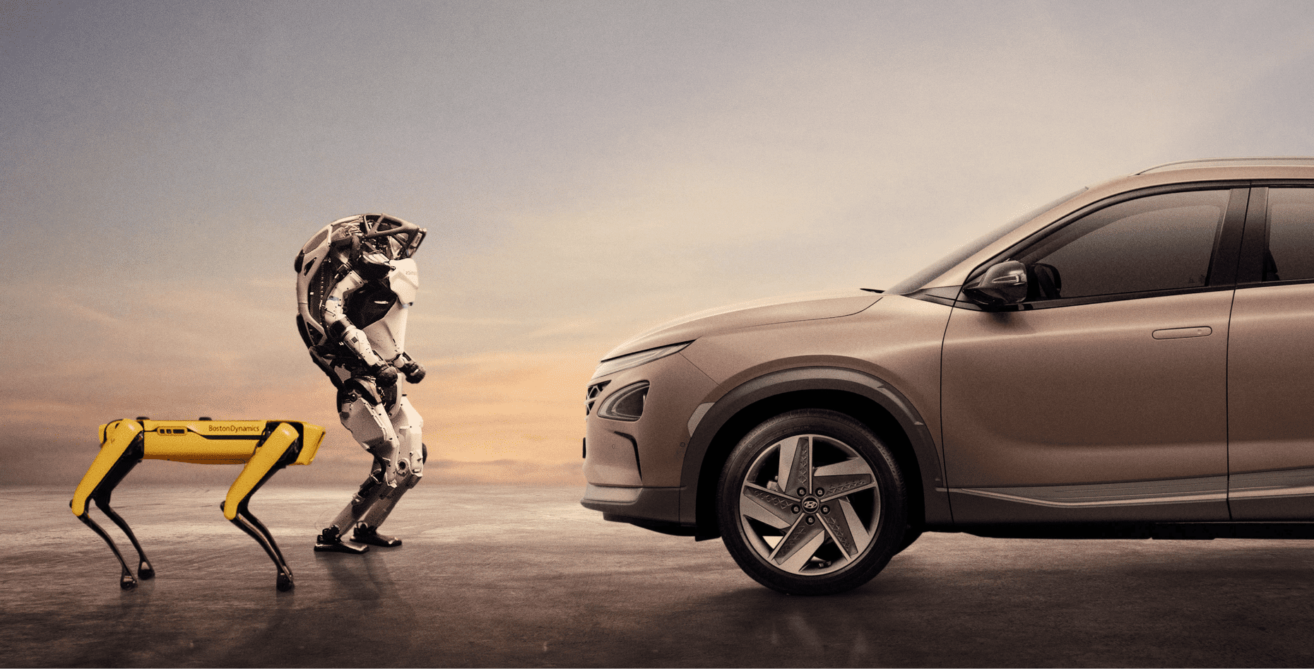 로봇과 마주하고 있는 넥쏘의 모습