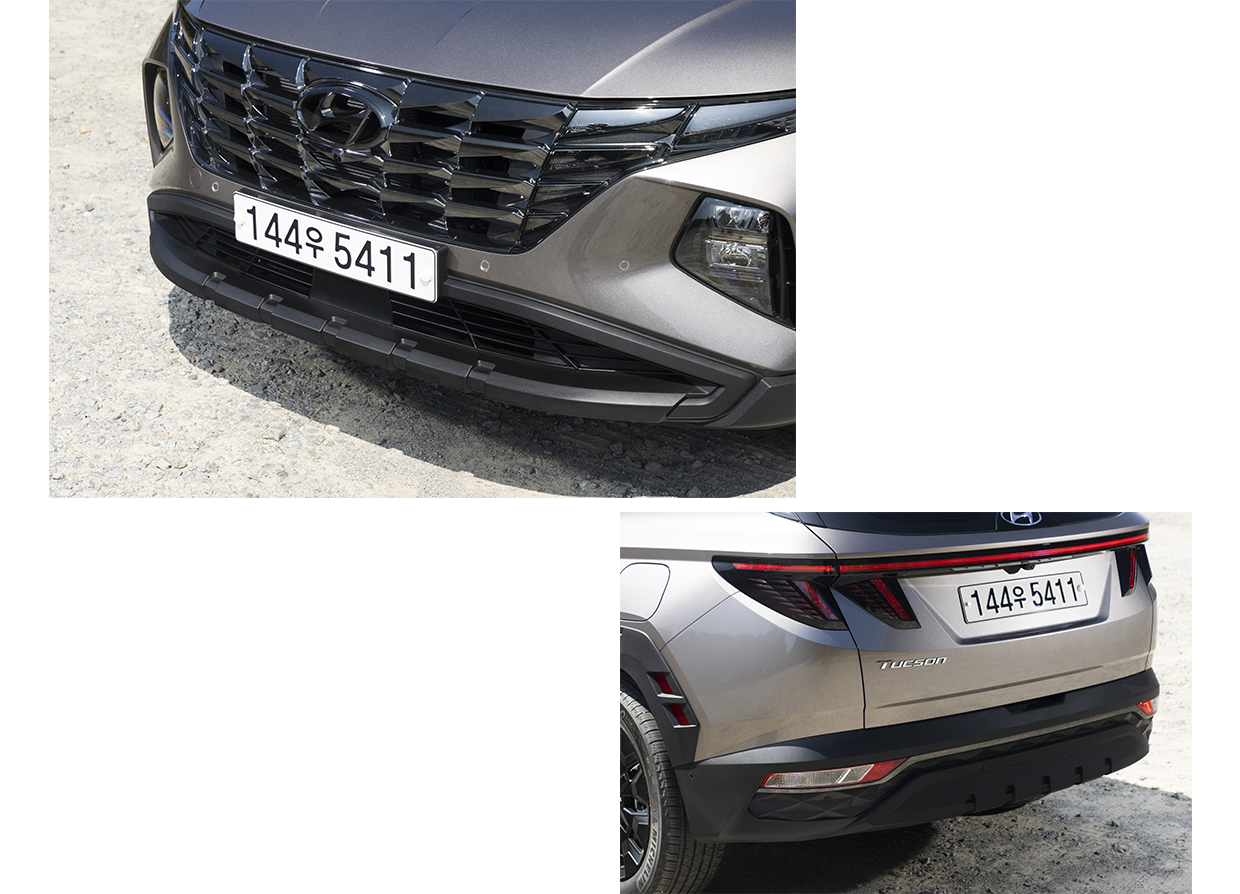 투싼 어드벤처 패키지의 앞/뒤 디테일의 모습