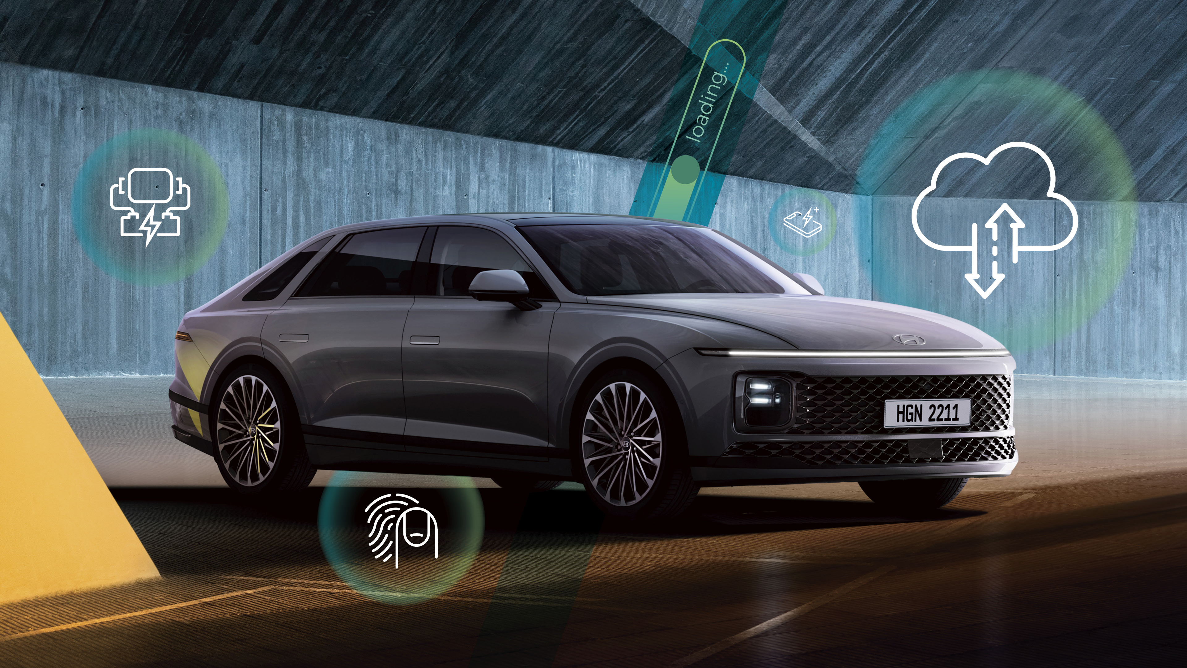 현대자동차 디 올 뉴 그랜저의 무선 소프트웨어 업데이트를 표현한 그림