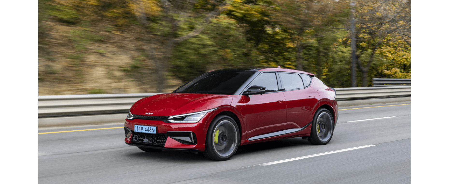 EV6 GT driving down a high-speed straight road