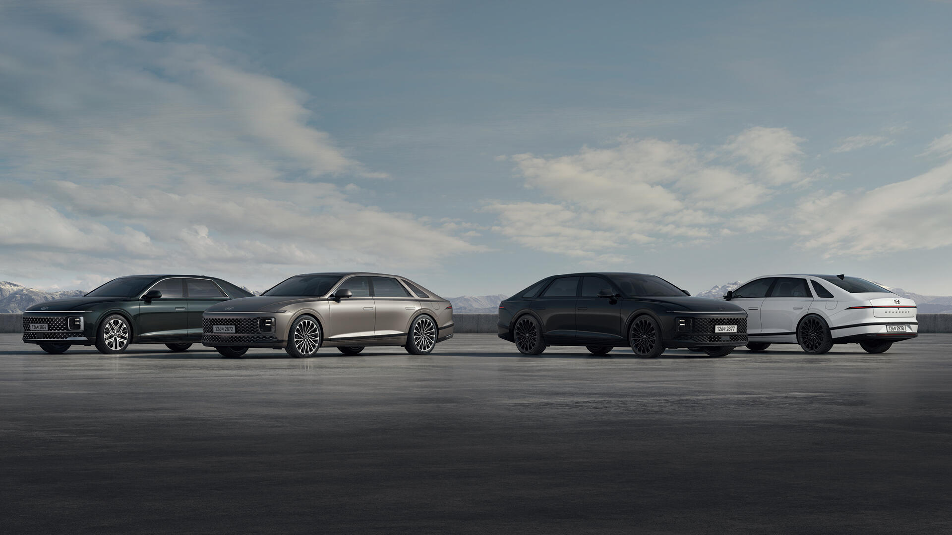 그랜저 4대가 도열한 모습