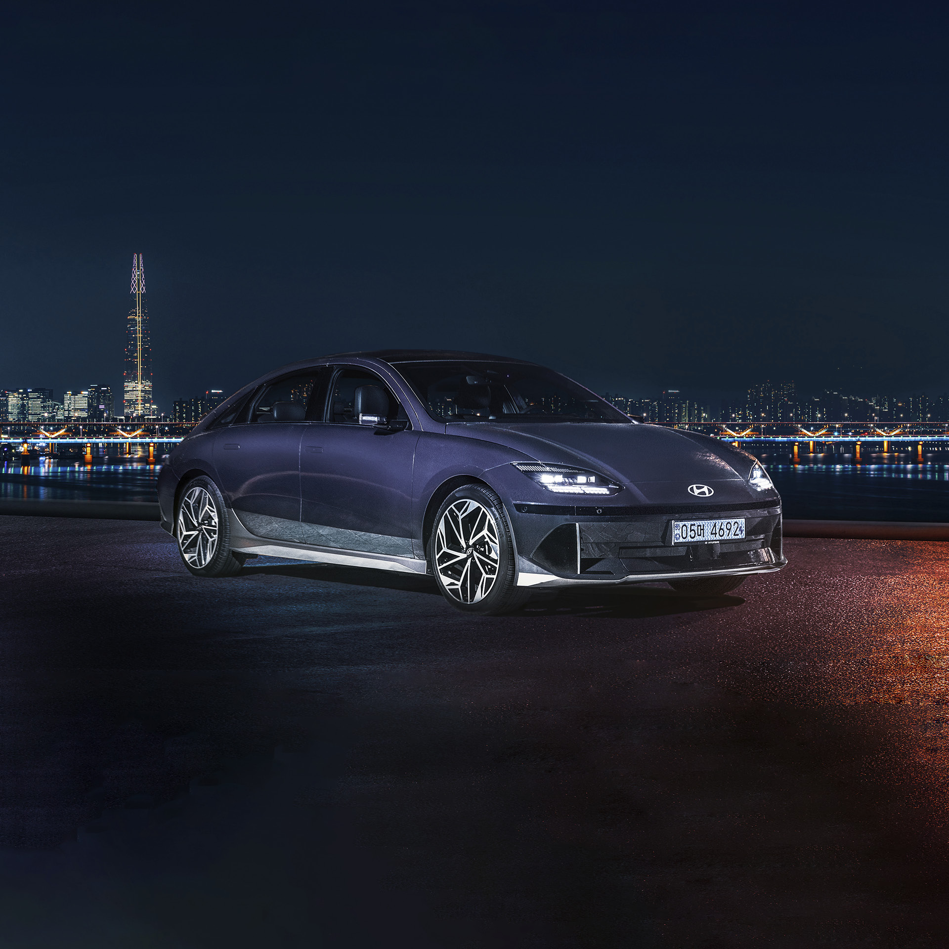 IONIQ 6 parked by the Han River