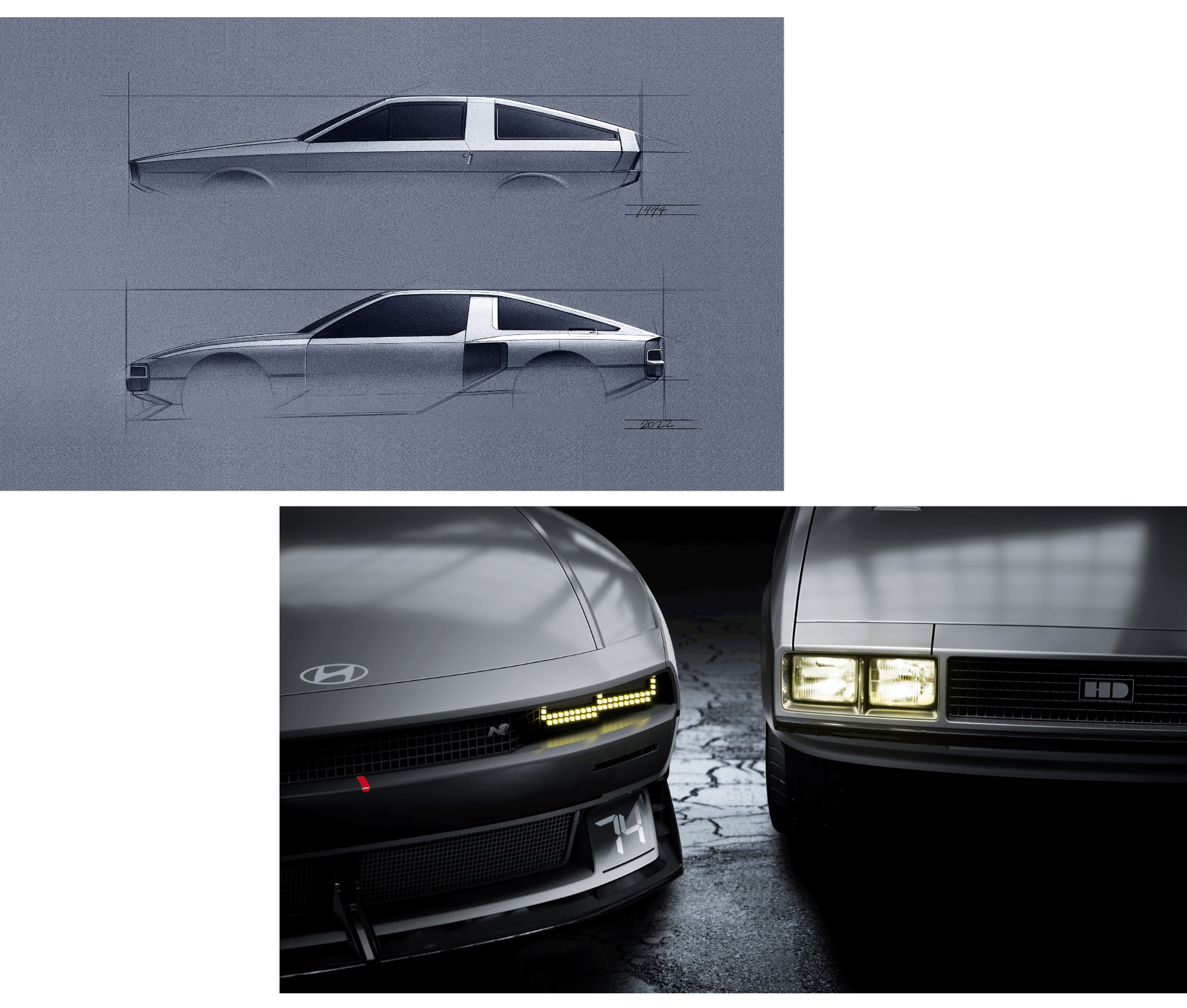 The design elements of the Pony Coupe concept and the N Vision 74 in comparison