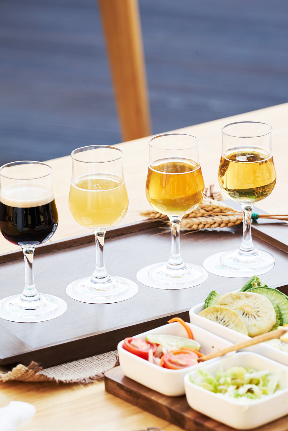 Image of four types of vegan beer laid out