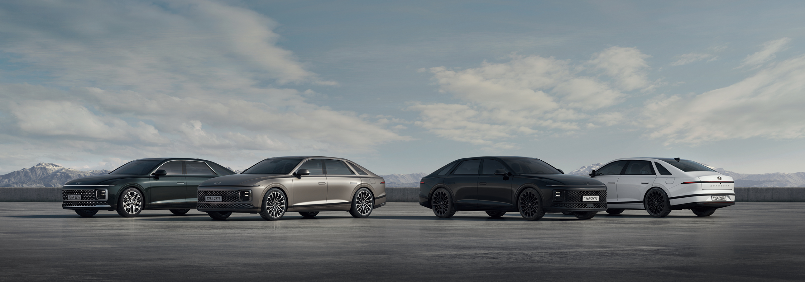 디 올 뉴 그랜저 4대가 도열해 있는 모습