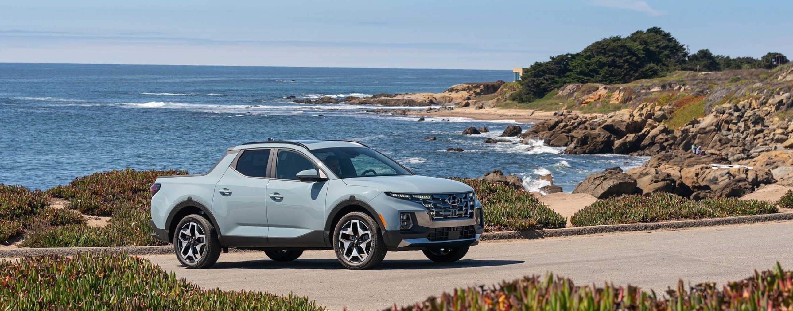 Front view of Santa Cruz parked on the beach