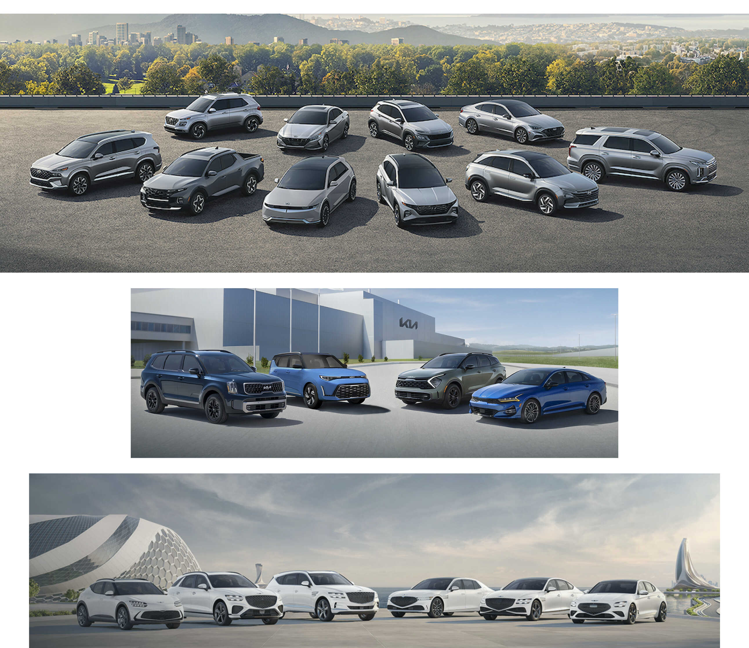 2023년 초 북미의 각종 자동차 시상식에서 활약한 현대차그룹의 다양한 모델들의 모습