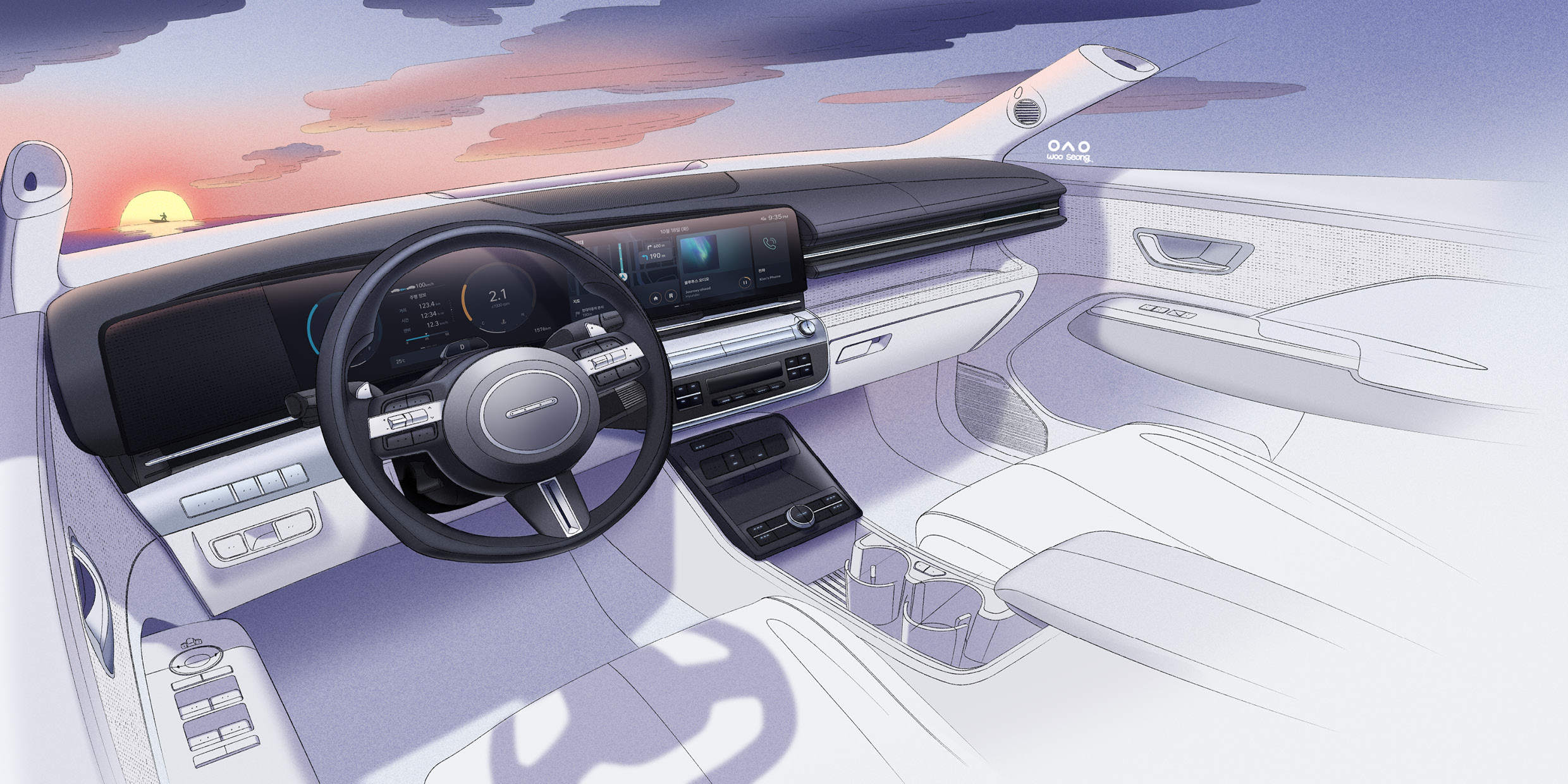 The driving cockpit of the new Kona