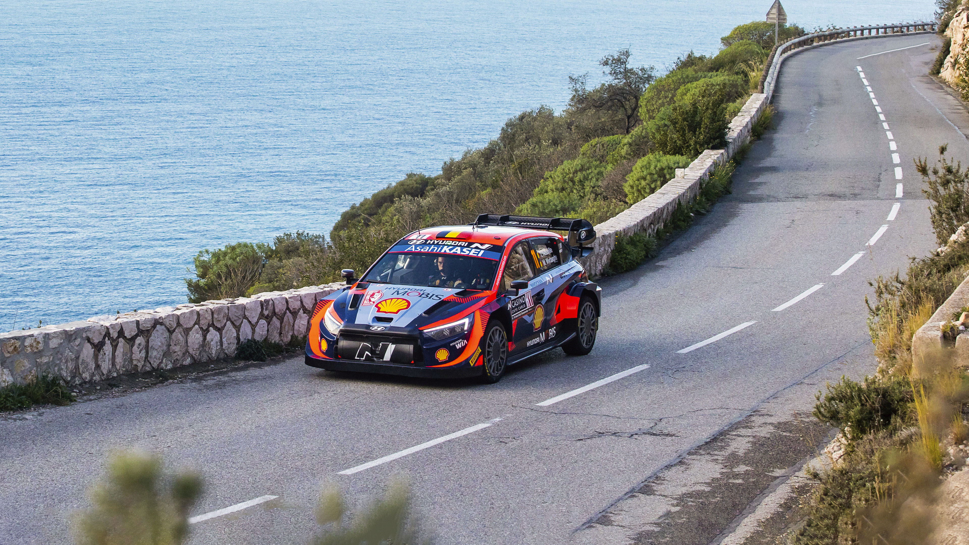 Hyundai i20 N Rally 1 running at Rallye Monte-Carlo