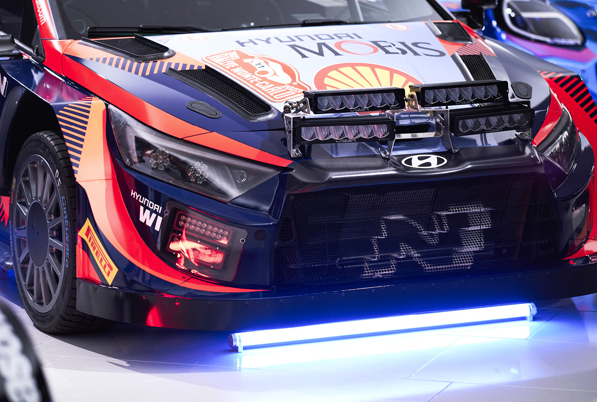 Hyundai i20 N Rally 1 car with a new front view to improve aerodynamic performance for the 2023 season