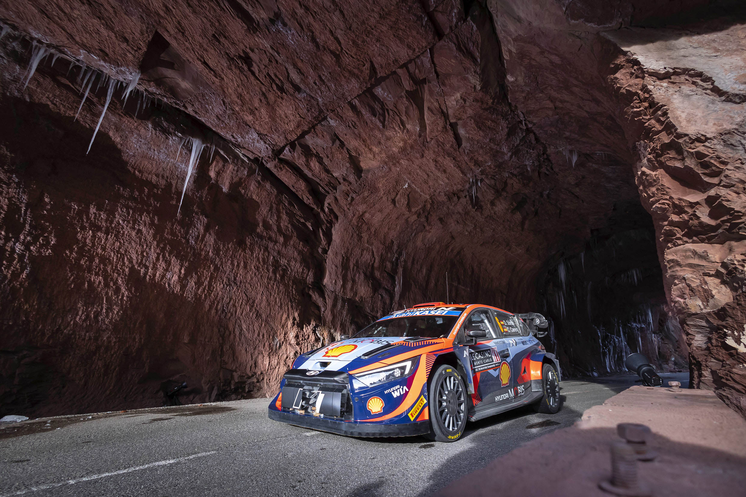 Hyundai i20 N Rally 1 racing at Rallye Monte-Carlo