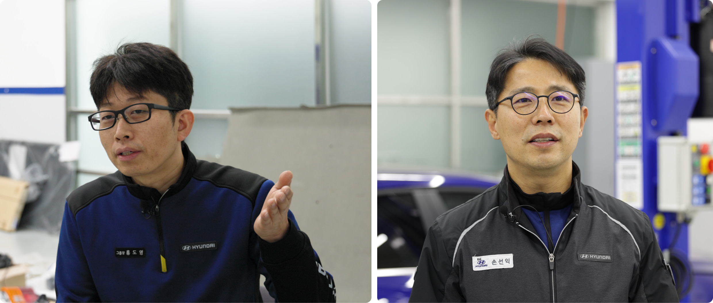 Team manager Hong Do-young and master craftsman Son Seon-ik are explaining the Galloper restoration