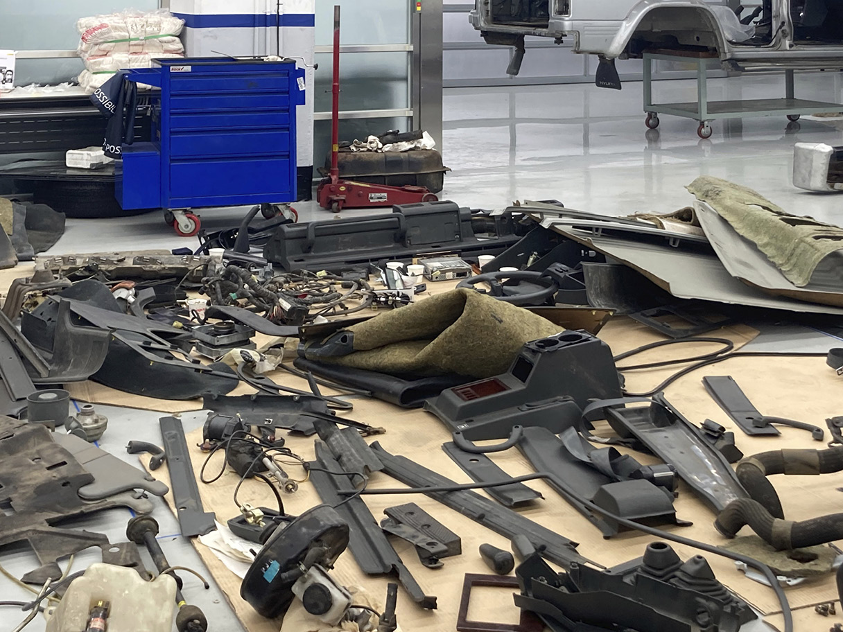 Disassembled interior materials arranged on the floor