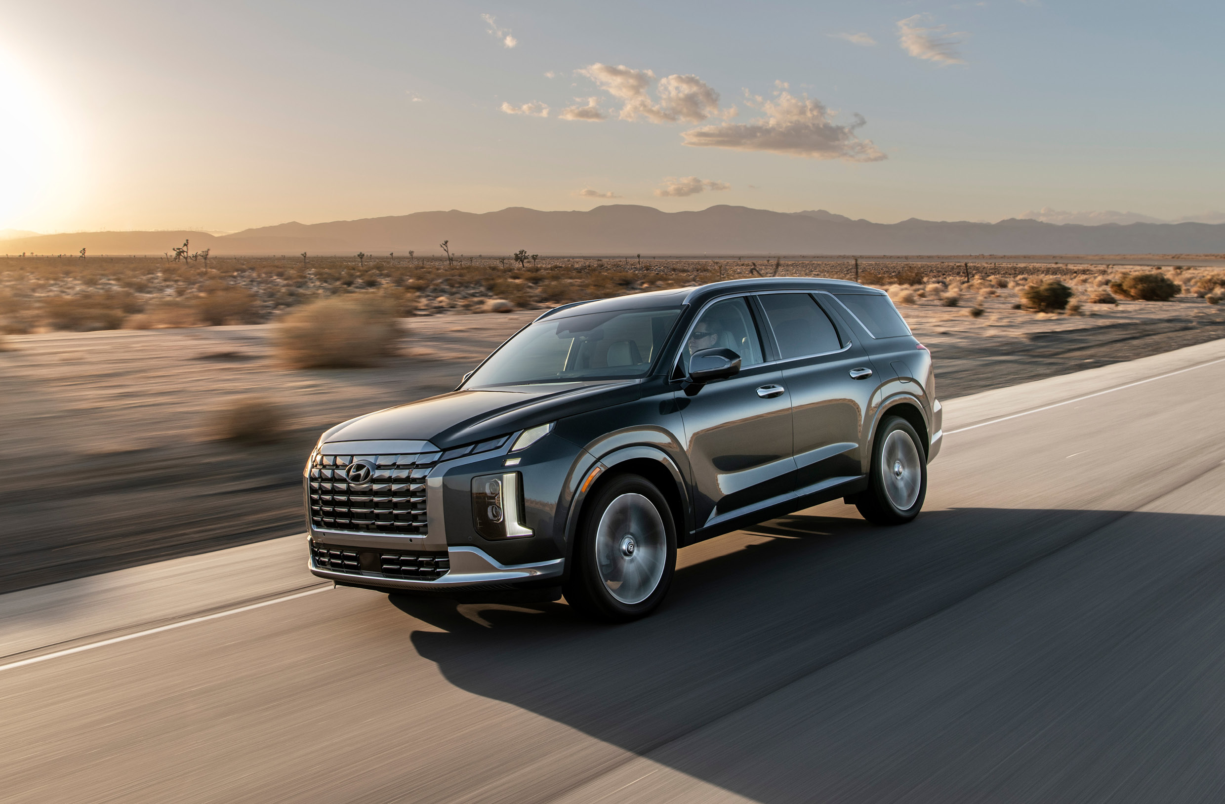 현대차 팰리세이드가 미국 사막을 주행하는 모습