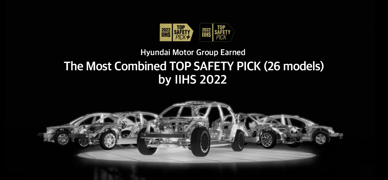 A virtual graphic depicting the platform chassis structure for each generation of Hyundai Motor Group