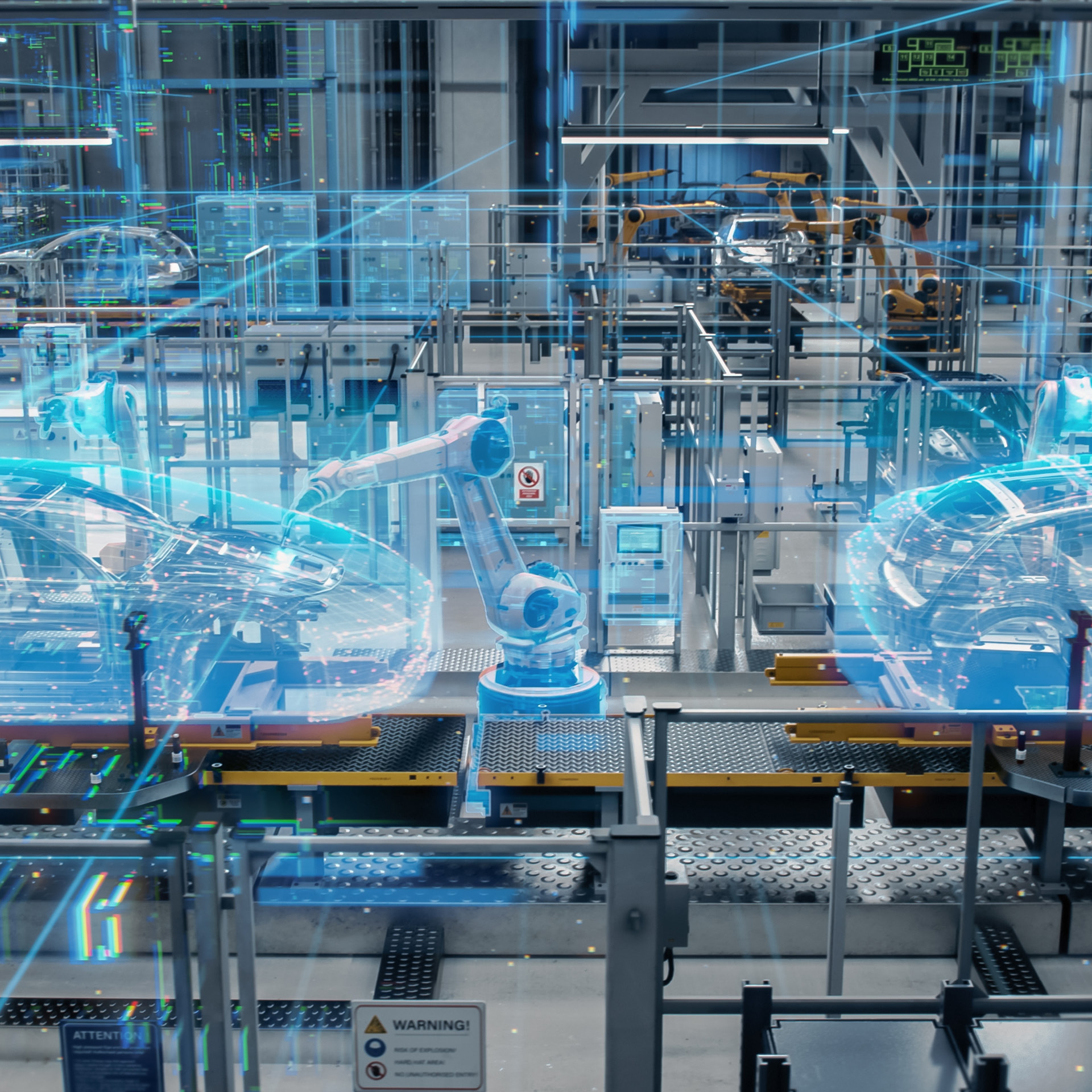 인공 지능이 적용된 자동차 생산 공장의 모습