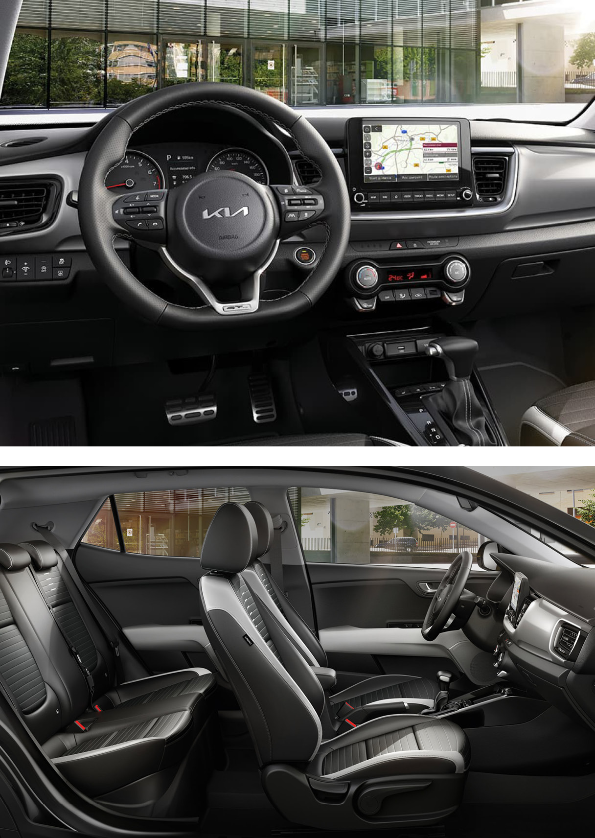 스토닉의 대시보드와 1열, 2열 승차 공간의 모습