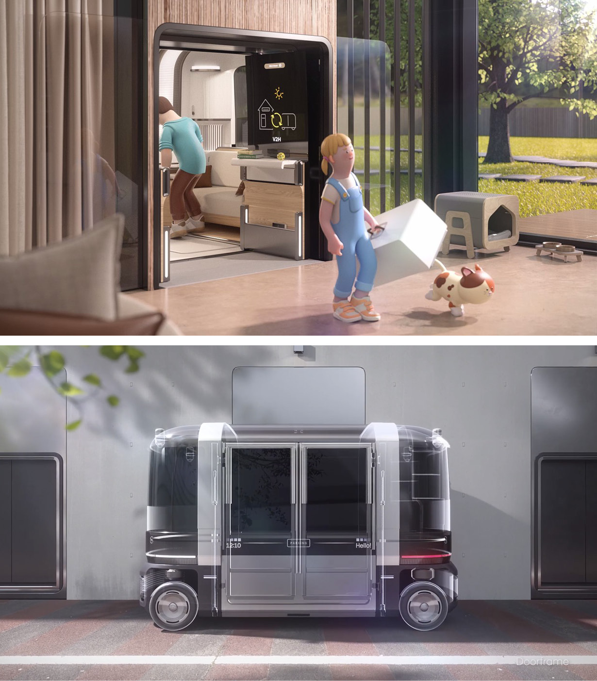 모바일 리빙 스페이스의 다양한 사용 예시를 보여주는 장면