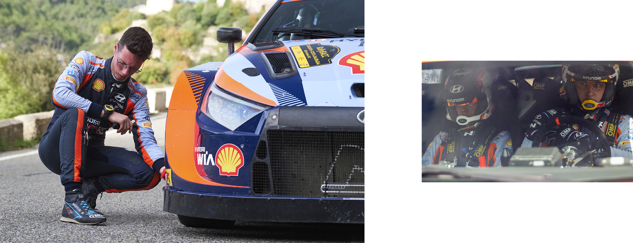 타이어를 체크하는 마틴 비데거의 모습과 경주차 안에 탑승해 있는 드라이버들의 모습