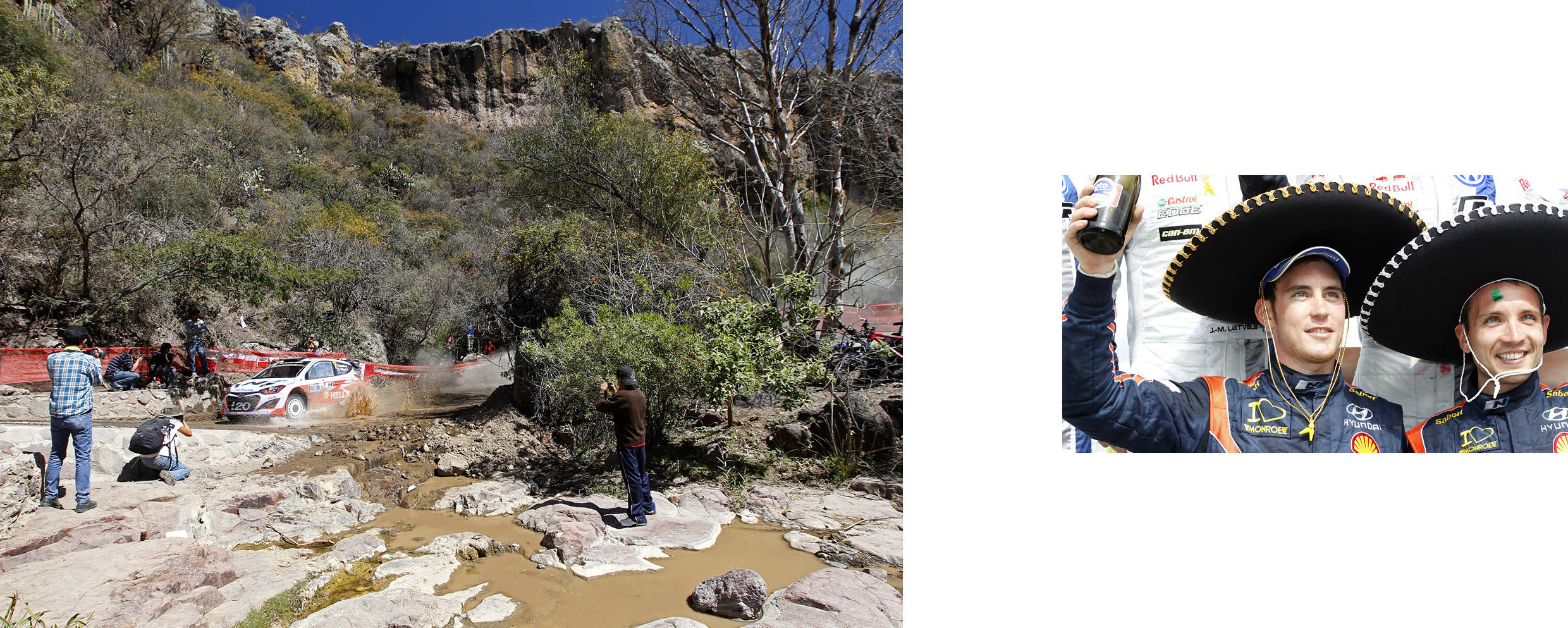 거친 랠리 코스와 모자를 쓰고 술병을 들고 있는 티에리 누빌의 모습