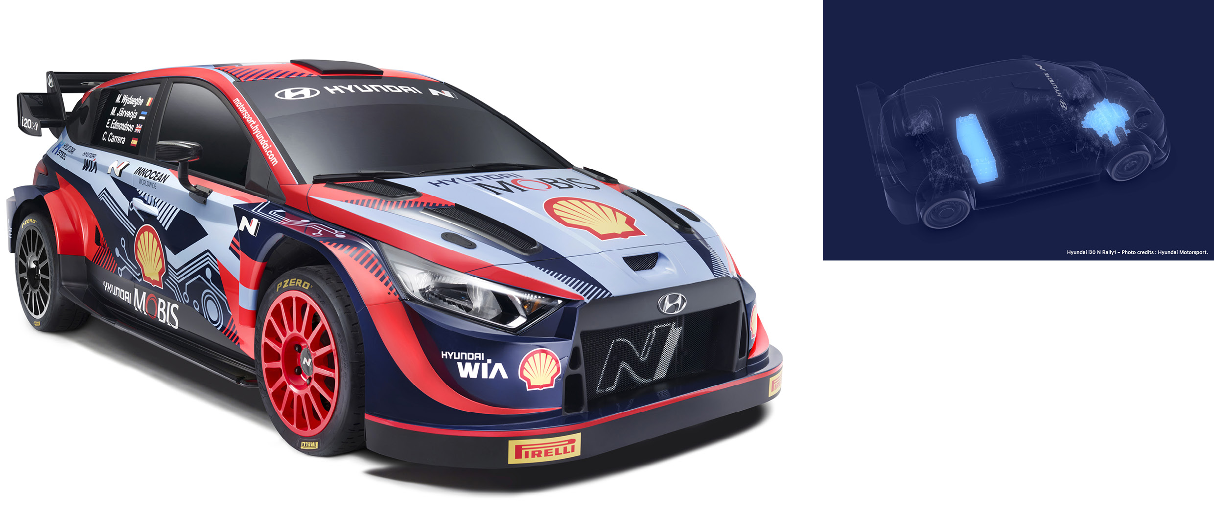 하이브리드 구동계를 장착한 경주차와 구동 방식을 보여주는 모습