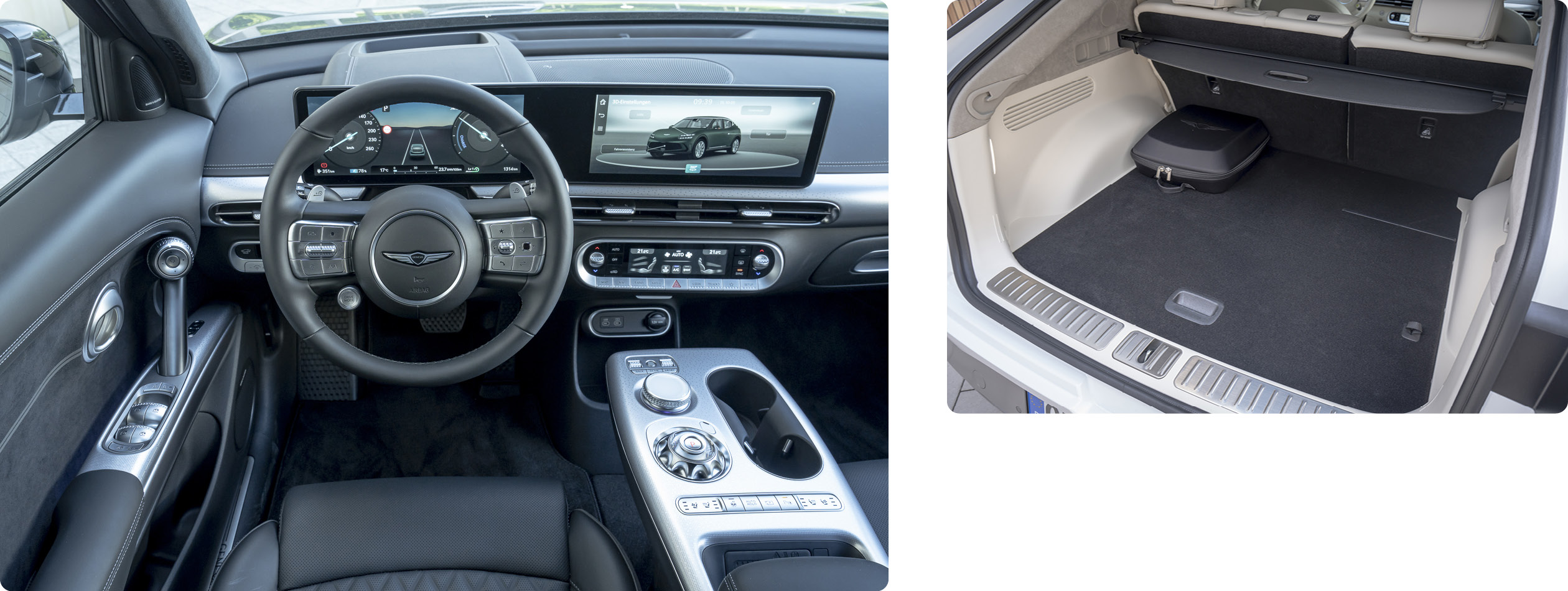 GV60의 실내와 트렁크 공간을 담은 두 장의 사진