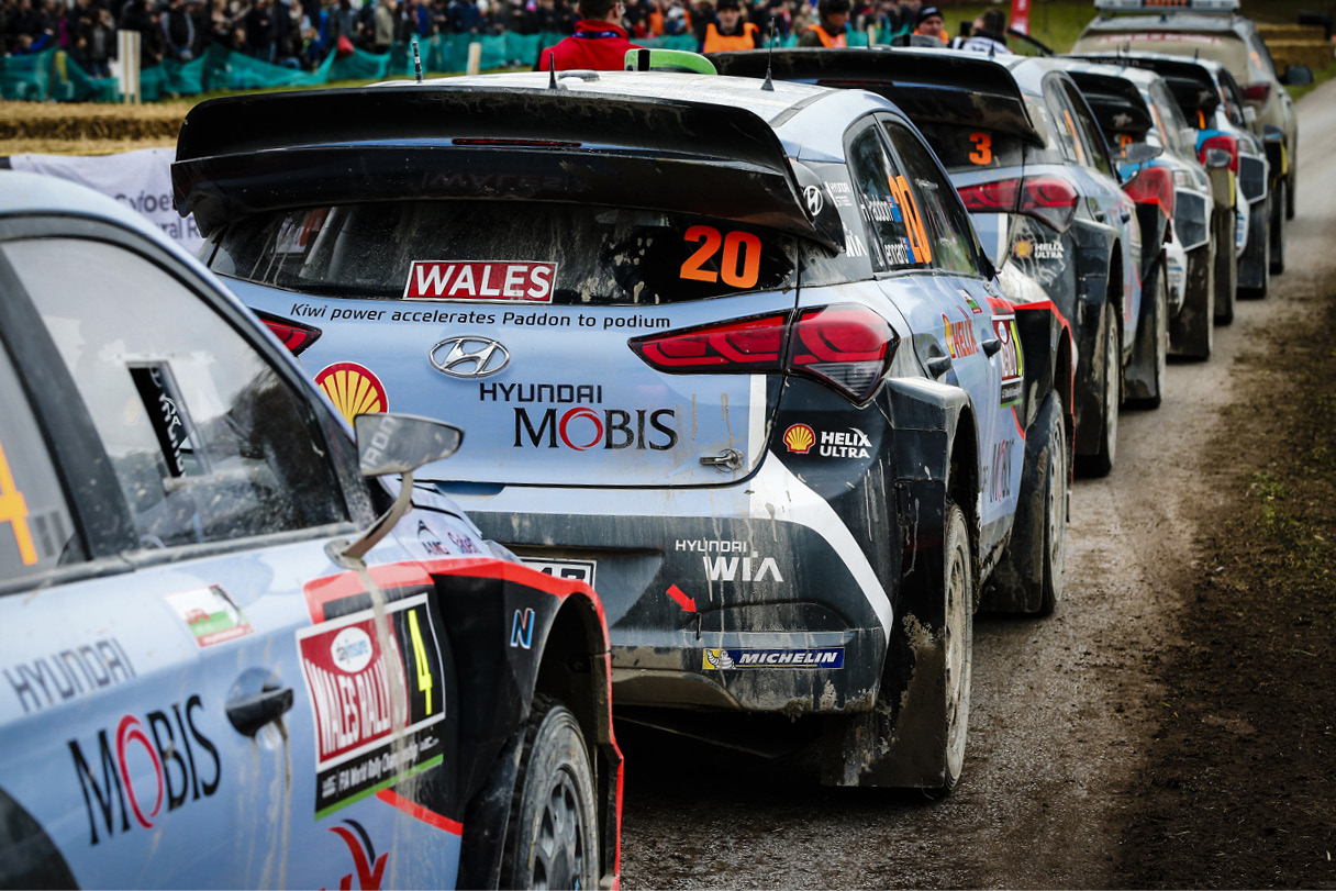 WRC racing cars waiting to start