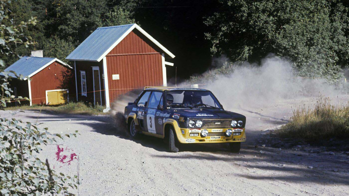 Fiat racing car running at Rally Finland