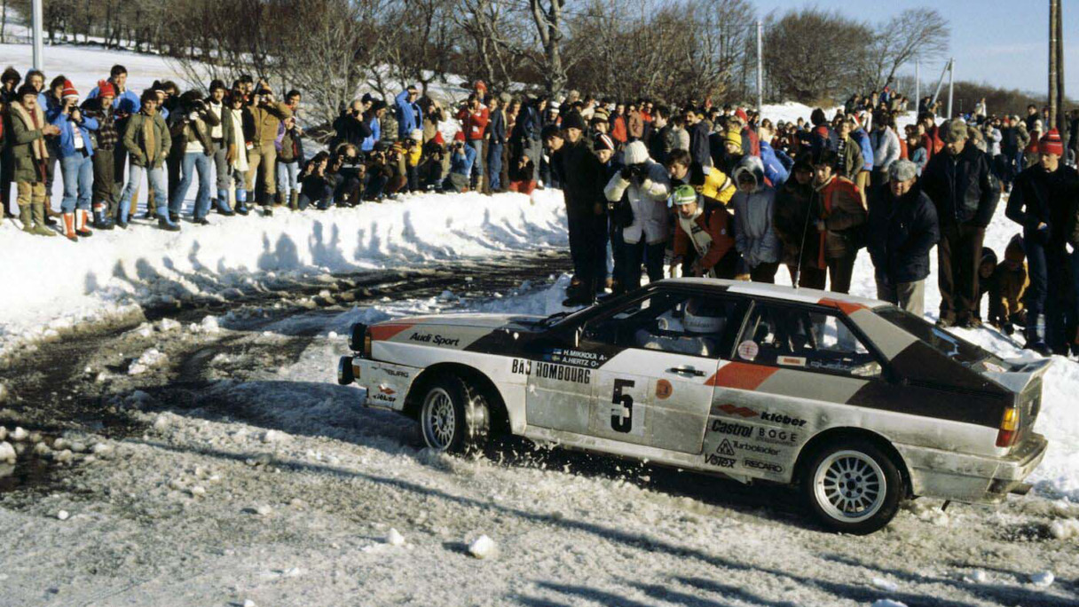 Audi race car running in the snow