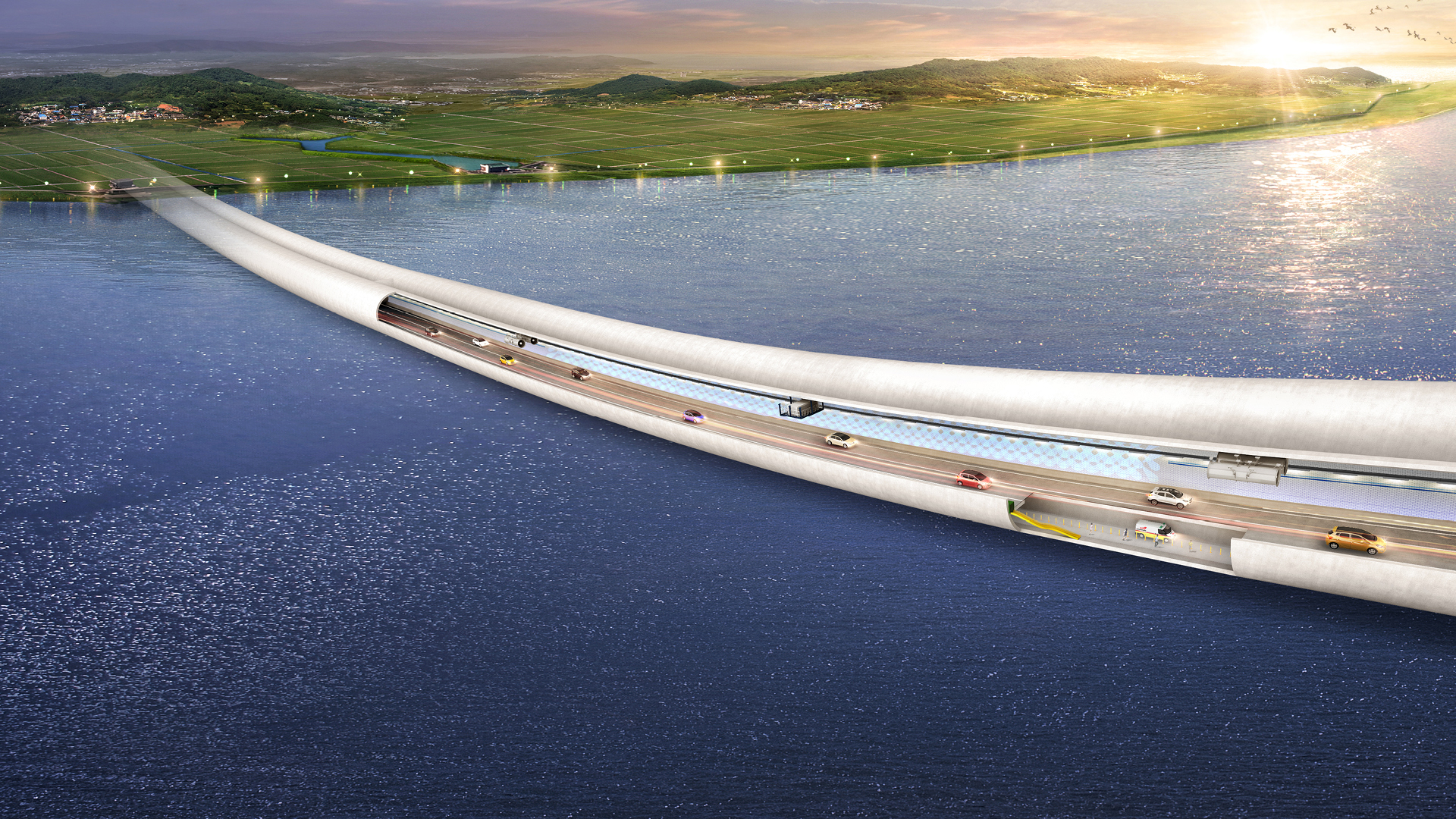 파주-김포 간 한강 하저를 통과하는 터널 조감도