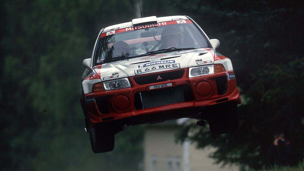 Mitsubishi racing car jumping