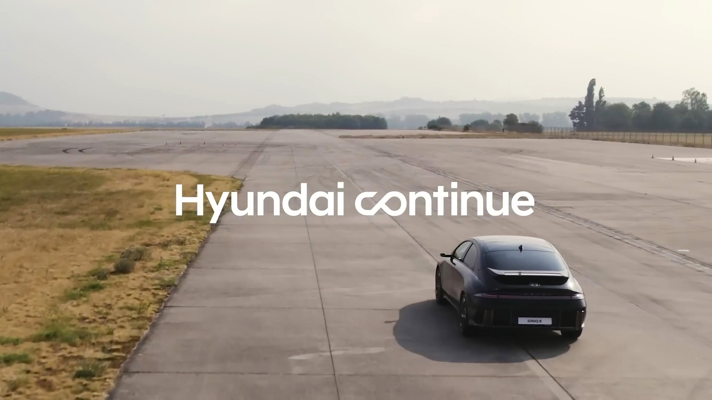 IONIQ 6 running in a documentary scene, and an image that talks about the sustainability of Hyundai Motor Company