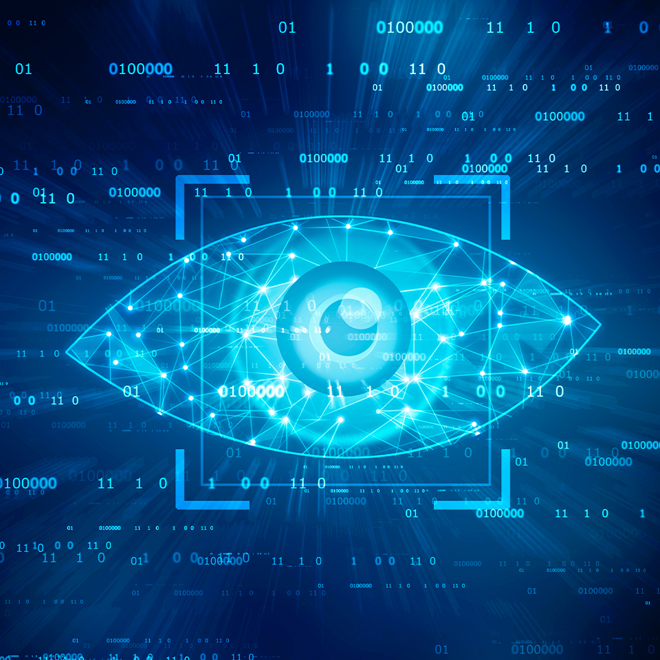 디지털 데이터로 사람의 눈동자를 형상화한 가상 그래픽