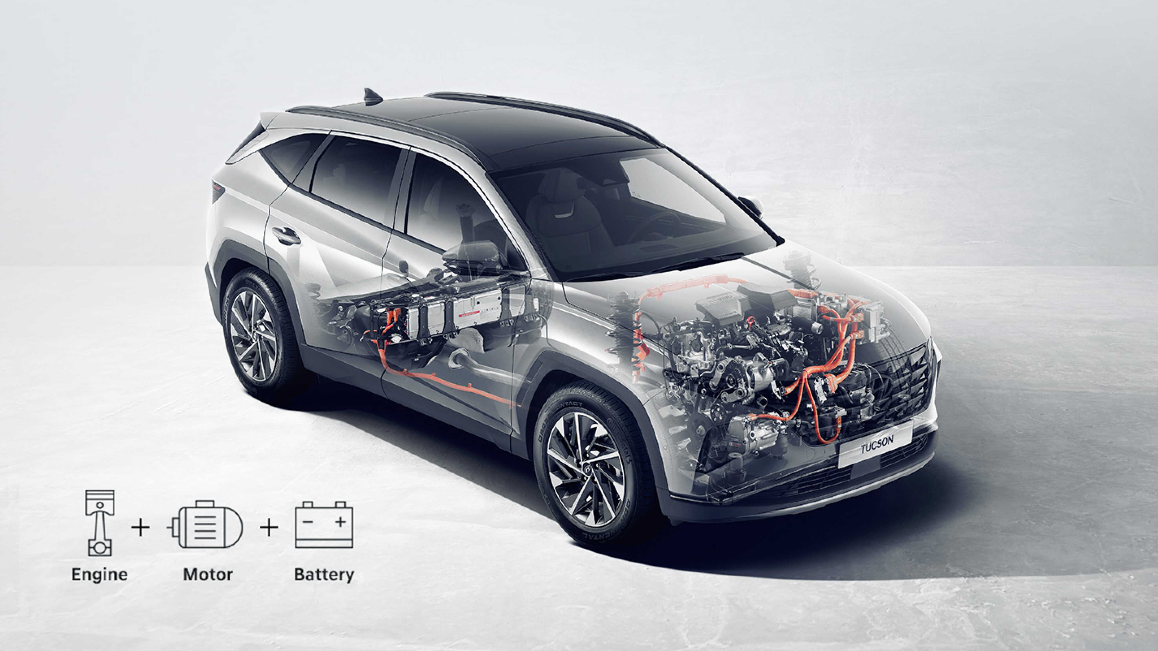 투싼 하이브리드의 파워트레인 구조도