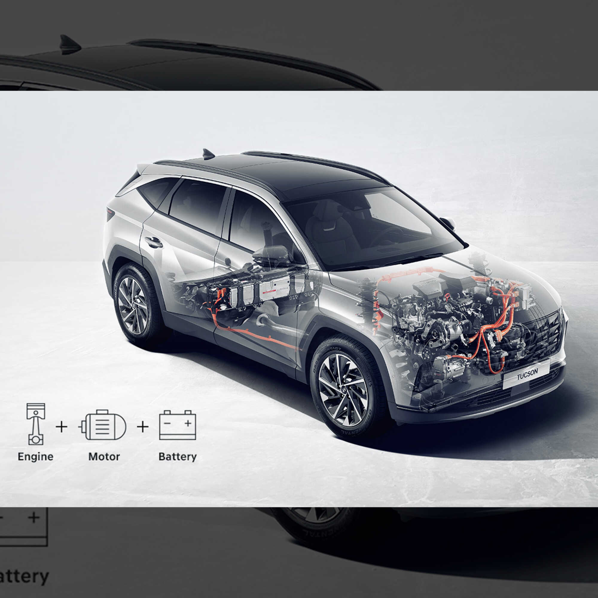 투싼 하이브리드의 파워트레인 구조도