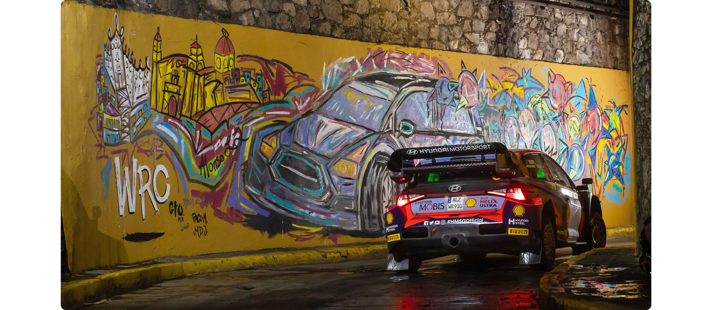 Hyundai i20 N Rally 1 speeding up at Rally Mexico