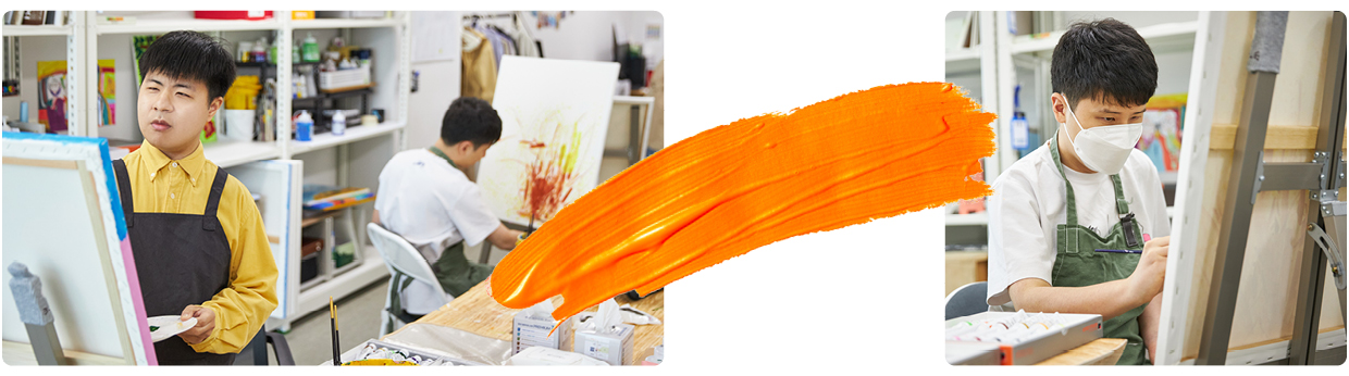 작업 중인 이청규 작가, 유현서 작가