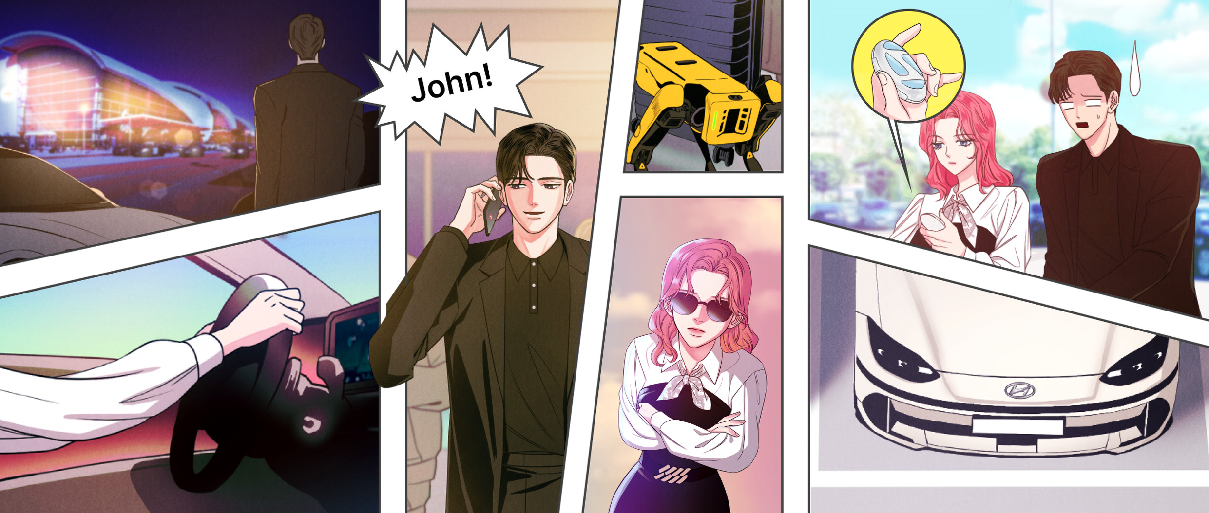 만화처럼 연출된 아이오닉 6 마케팅 영상의 한 장면