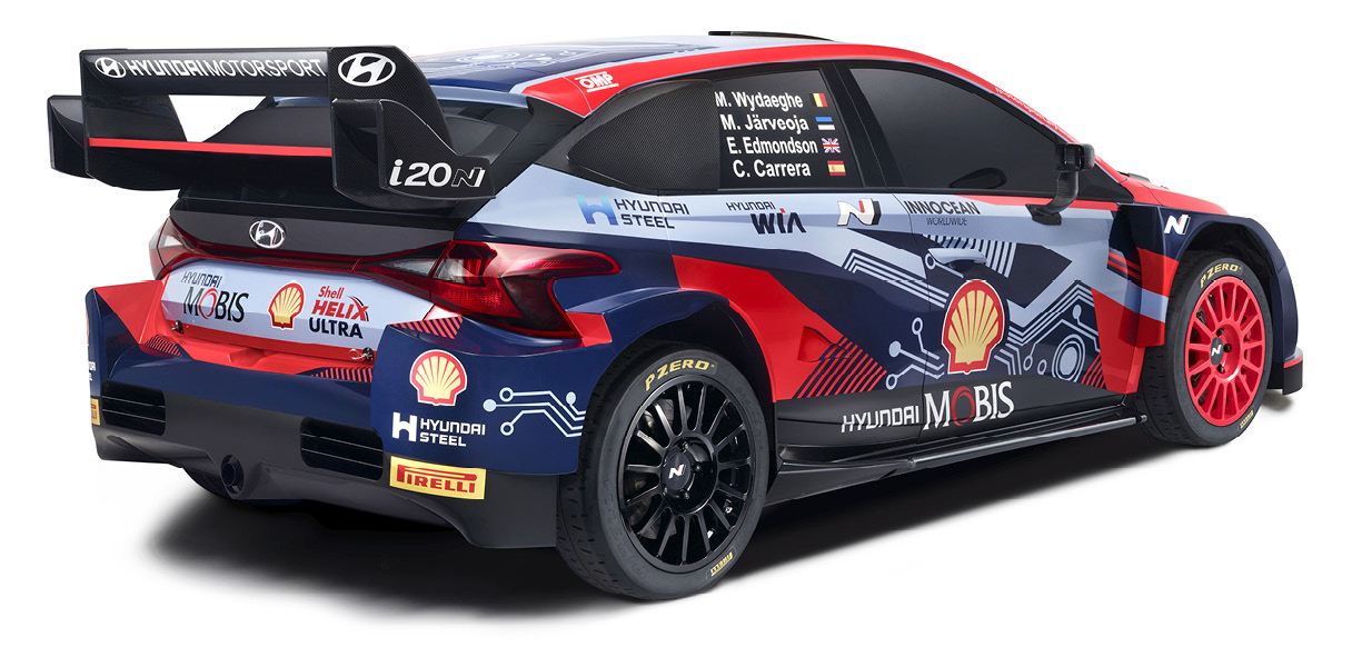 Alternative text : Rear view of Hyundai rally car