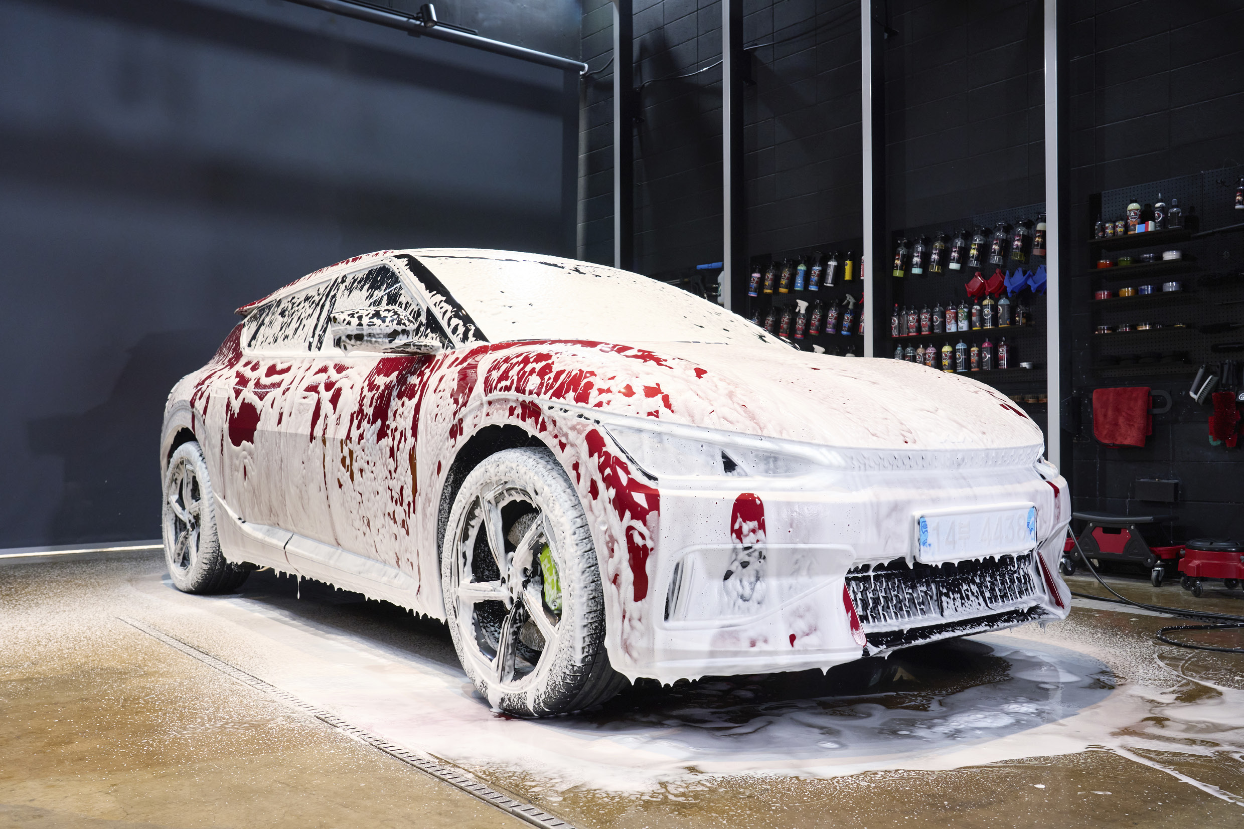 Kia EV6 GT sprayed with snow foam