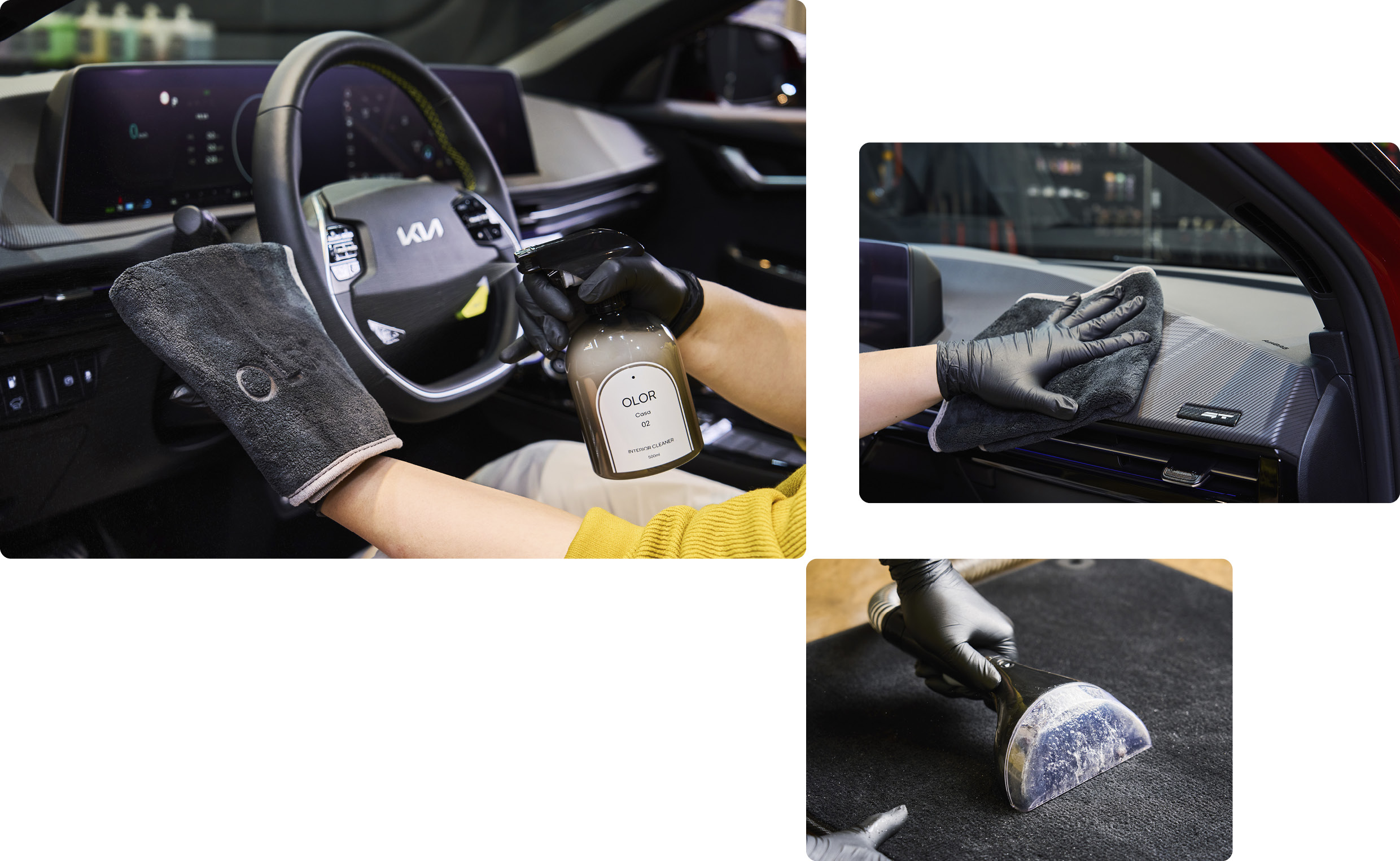 Dashboard, mats are being cleaned
