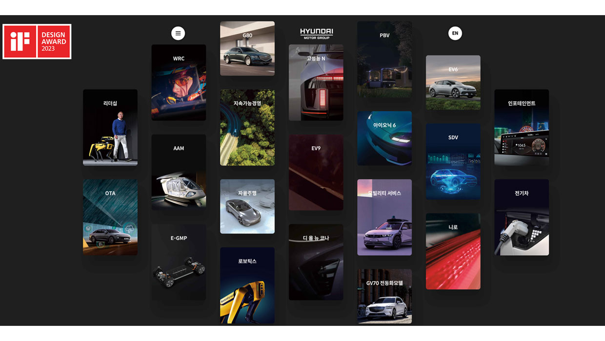 2023 iF 디자인 어워드 본상 수상작 ‘현대자동차그룹 PR 홈페이지’