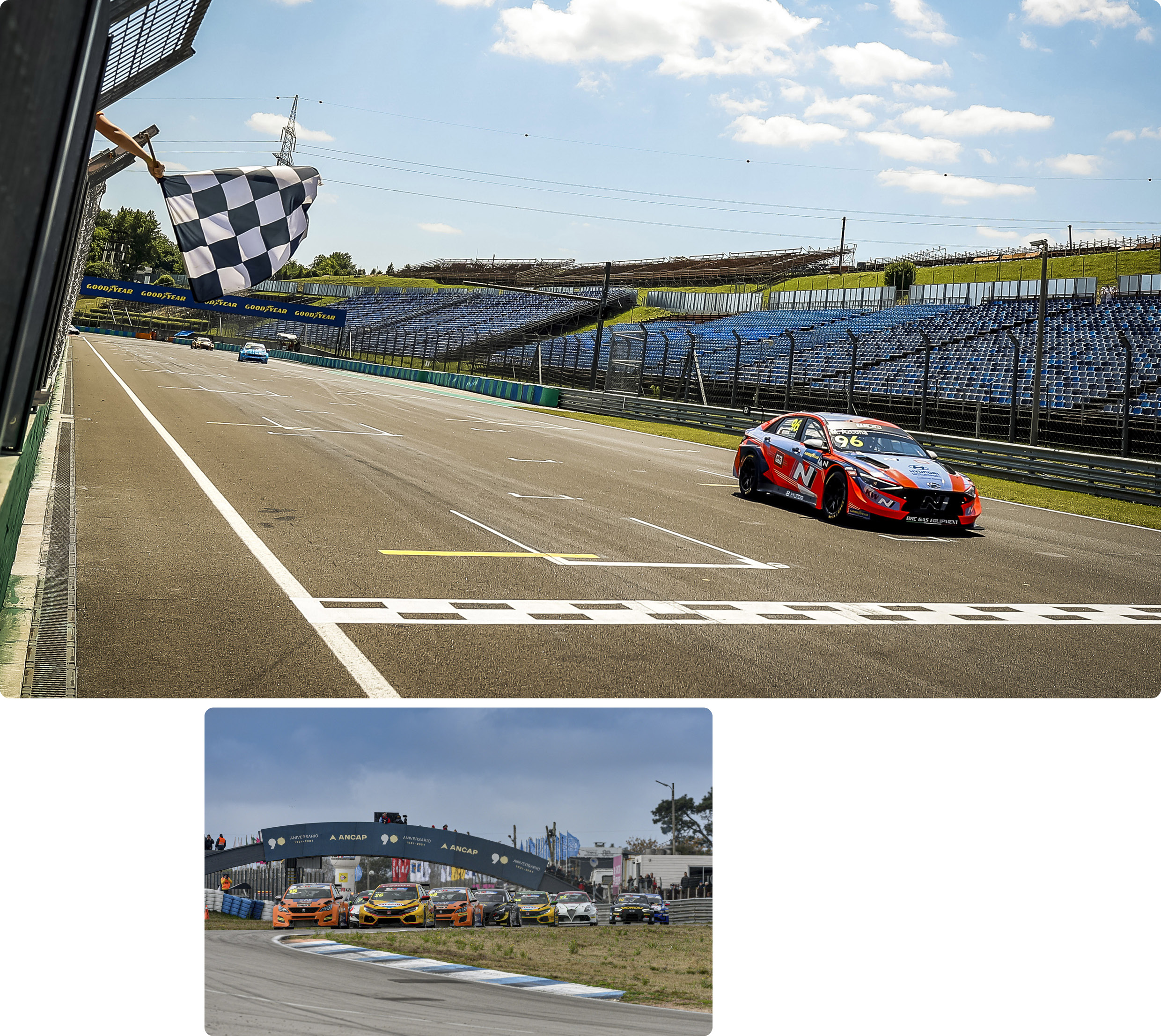 투어링 레이스카들이 서킷을 달리고 있는 모습